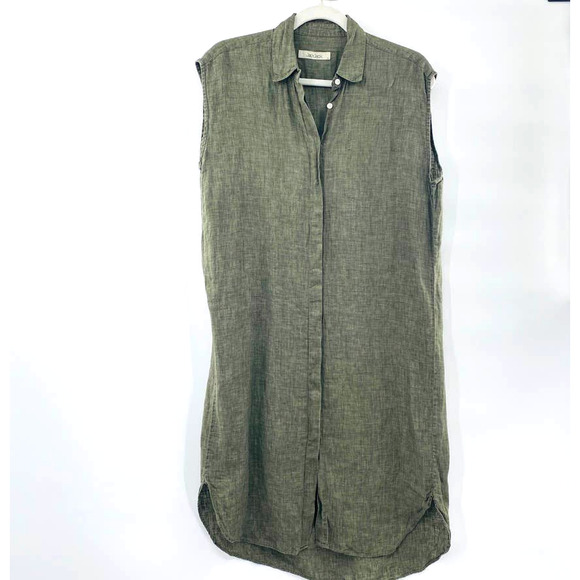 Jac + Jack Dresses & Skirts - Jac + Jack Army Green Button Front Linen Sleeveless Shirt Dress Size 8